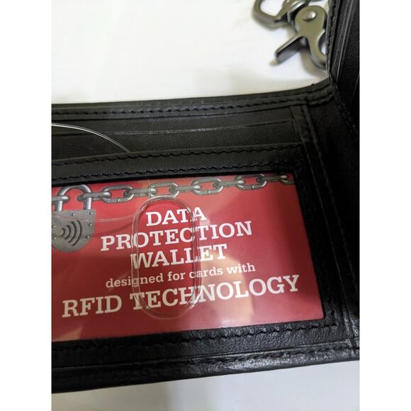 Dickie Genuine Black Leather Slimfold RFID Wallet Chain NEW Data Protection - Picture 4 of 6